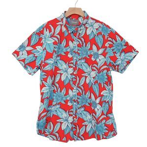 Bonobos Hawaiian Shirt Mens XL Blue Red Slim Fit Floral Aloha Coastal Retro